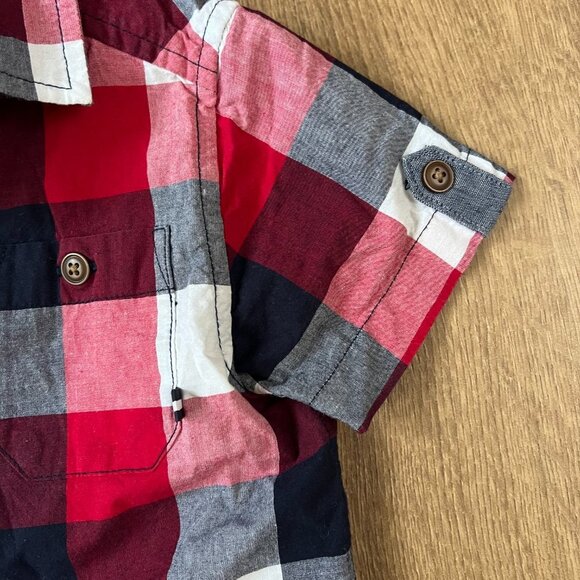 Gymboree Madras Shortalls & Plaid Button Down Shirt American Patriotic Sz 12-18 - Picture 9 of 12